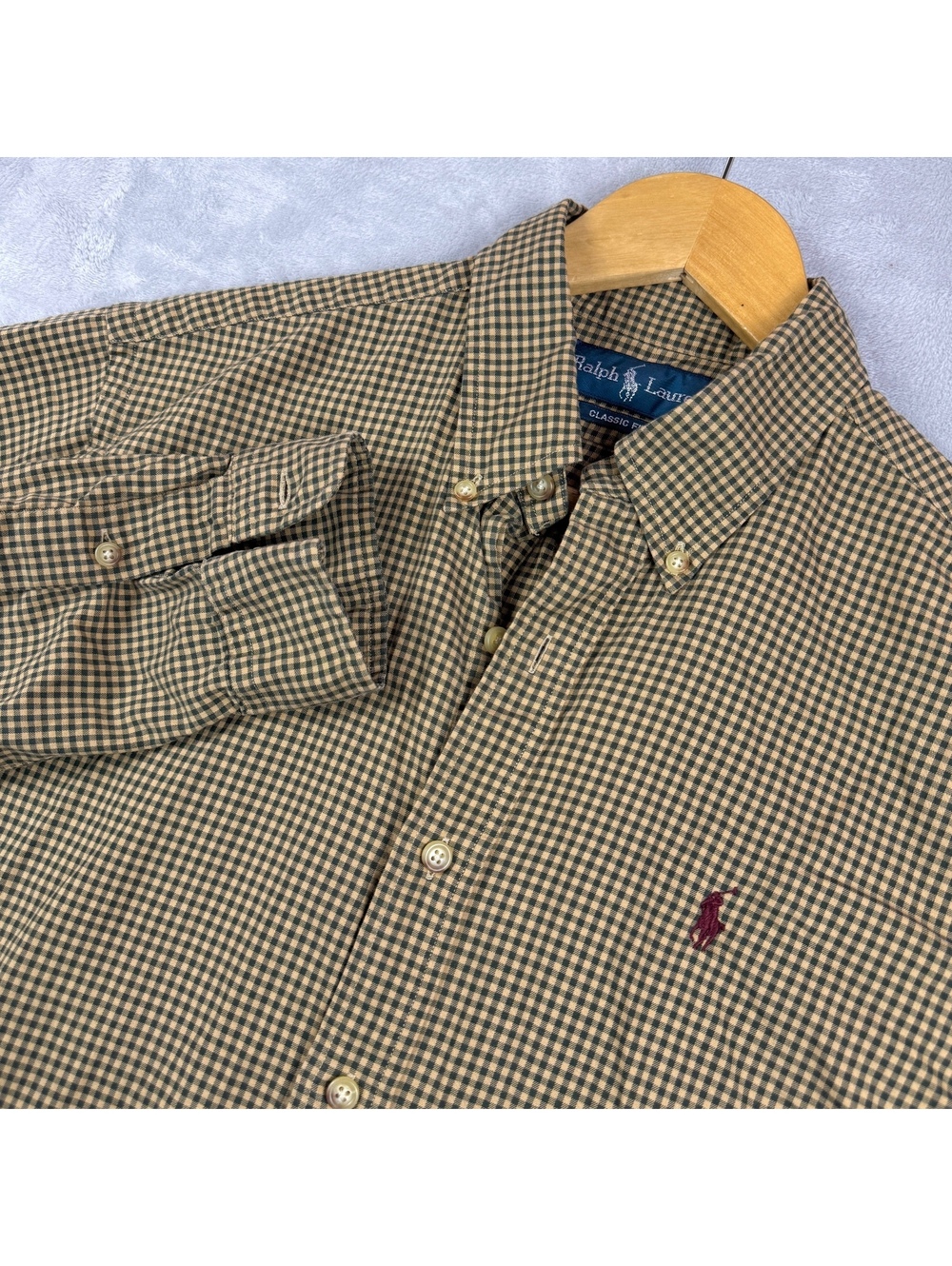 Polo Ralph Lauren Shirt Mens M Classic Fit Yellow Gingham Check Button Down Pony